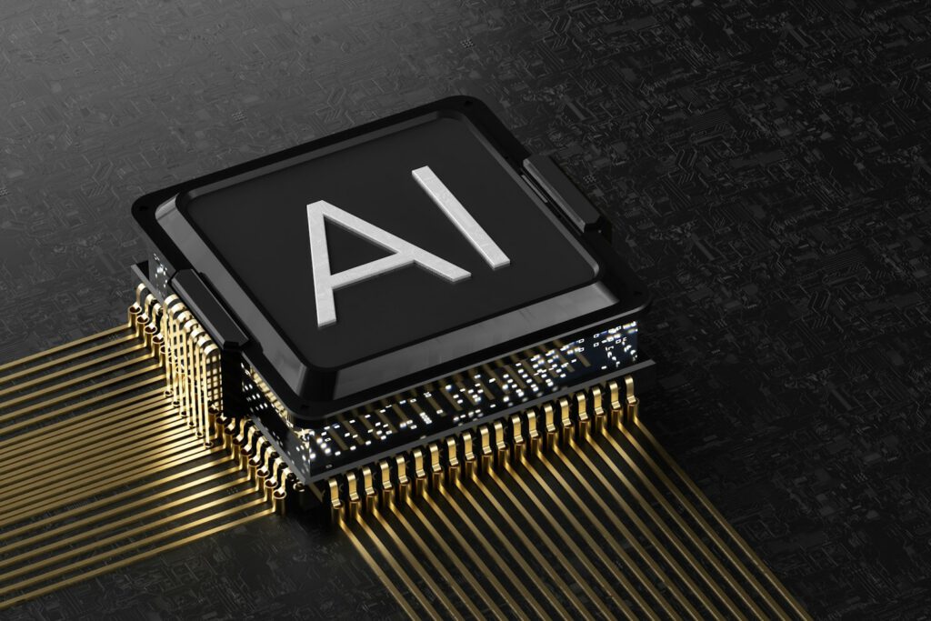 Puce électronique marquée « AI » – illustration de l’article « L’intelligence artificielle au service des petites entreprises », blog Ionia Web