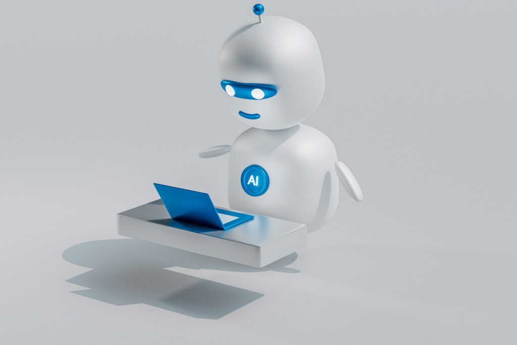 Petit robot illustrant un assistant conversationnel – illustration de l’article « Nouveau : des chatbots intelligents pour votre site », blog Ionia Web
